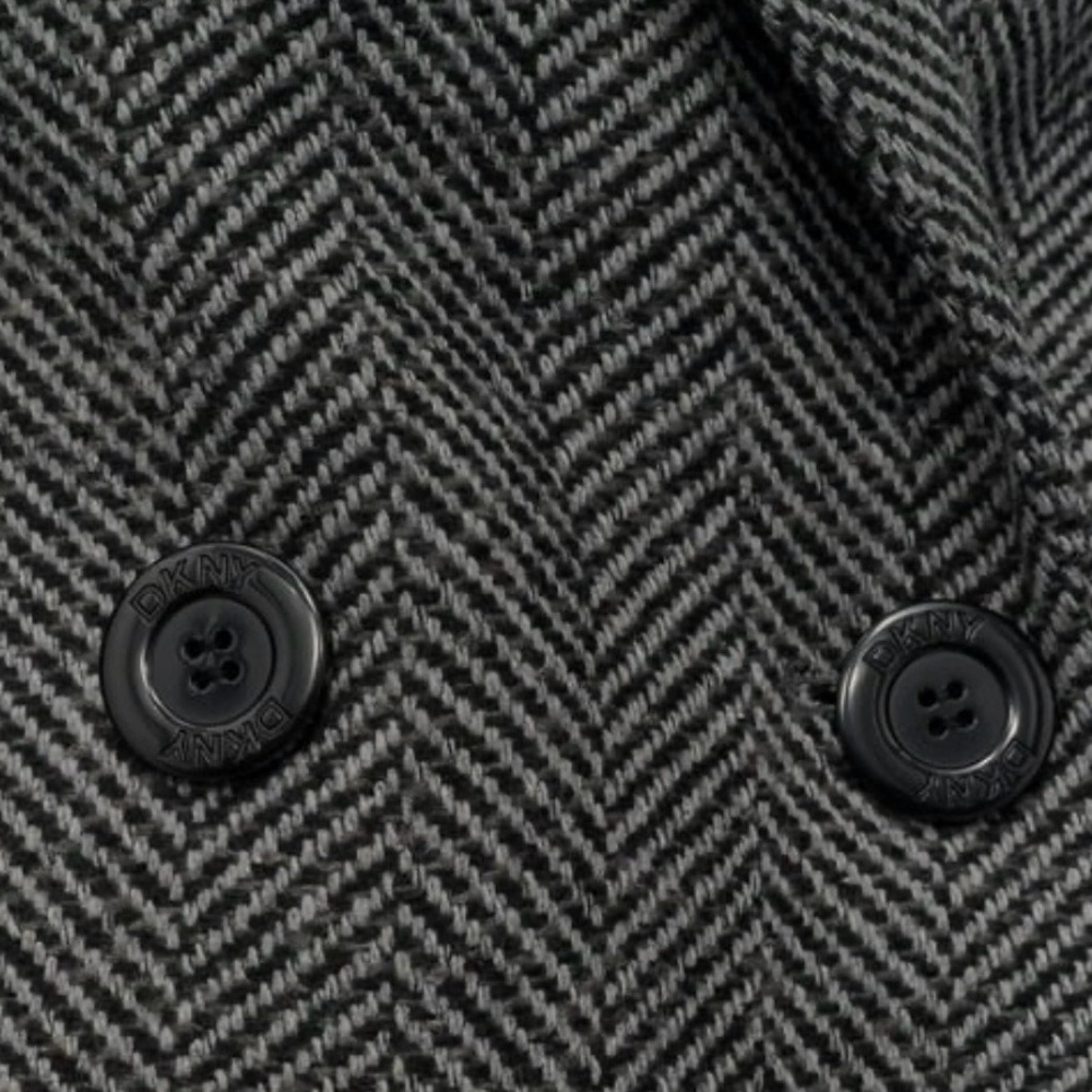 DKNY Women's Double Breasted Faux Wool Top Coat/Overcoat Grey/Black Herringbone - Picture 6 of 10